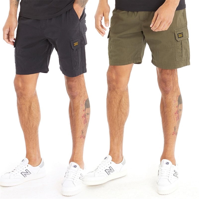 Closure London Mens Two Pack Utility Cargo Shorts Black/Khaki