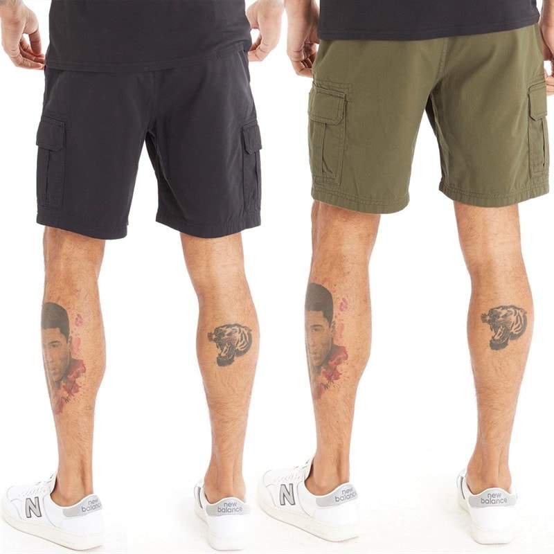 Closure London Mens Two Pack Utility Cargo Shorts Black/Khaki - Image 2