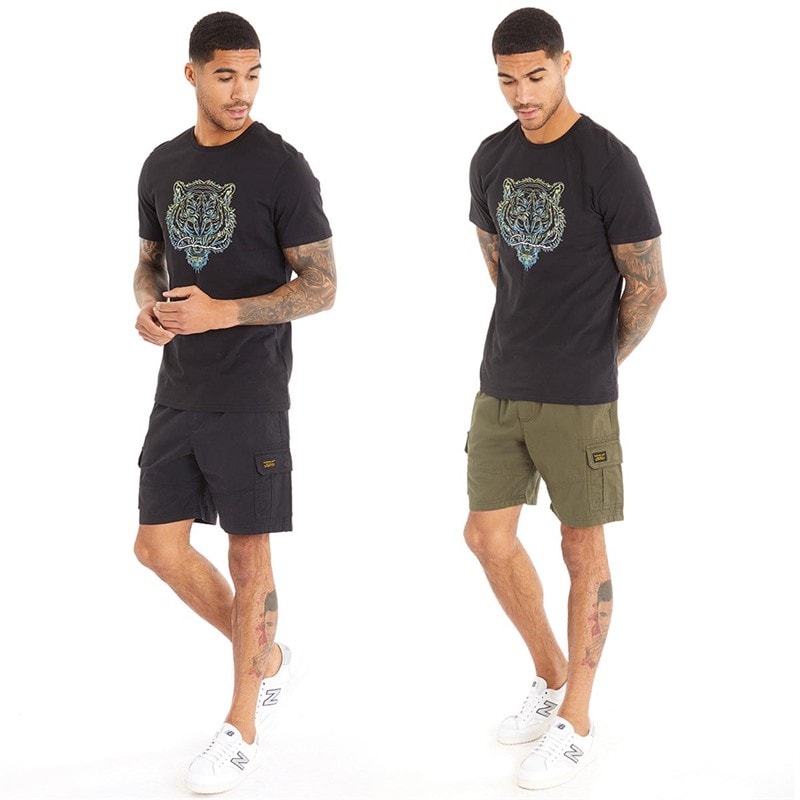 Closure London Mens Two Pack Utility Cargo Shorts Black/Khaki - Image 4