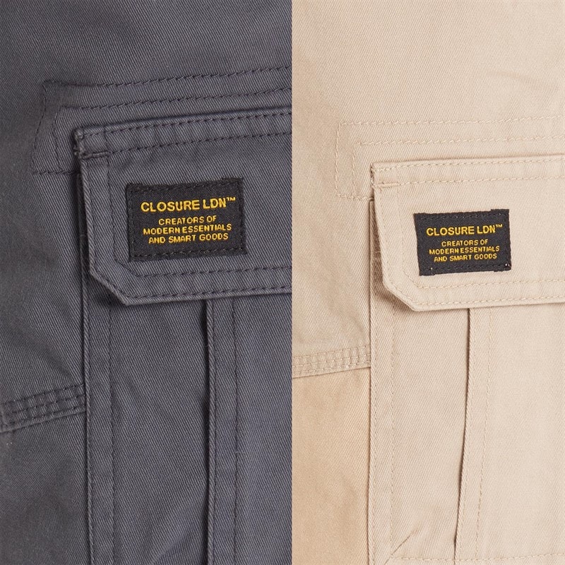 Closure London Mens Two Pack Utility Cargo Shorts Charcoal/Stone - Image 3