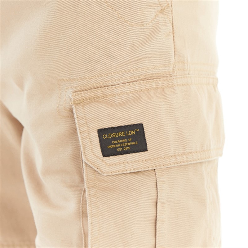 Closure London Mens Utility Cargo Shorts Stone - Image 3