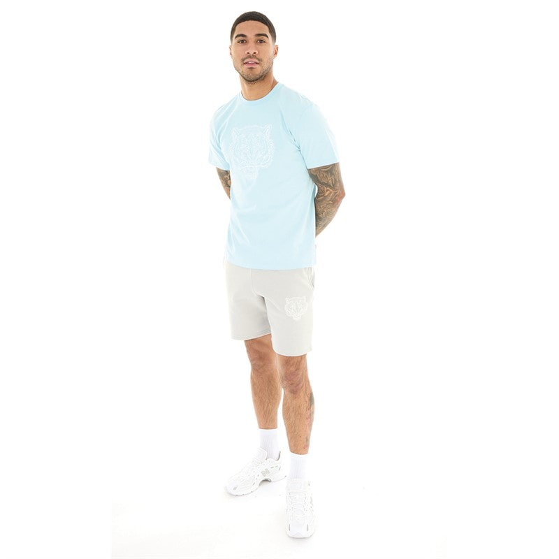 Closure London Mens Fury T-Shirt And Shorts Co-Ord Pastel Blue/Light Grey - Image 4