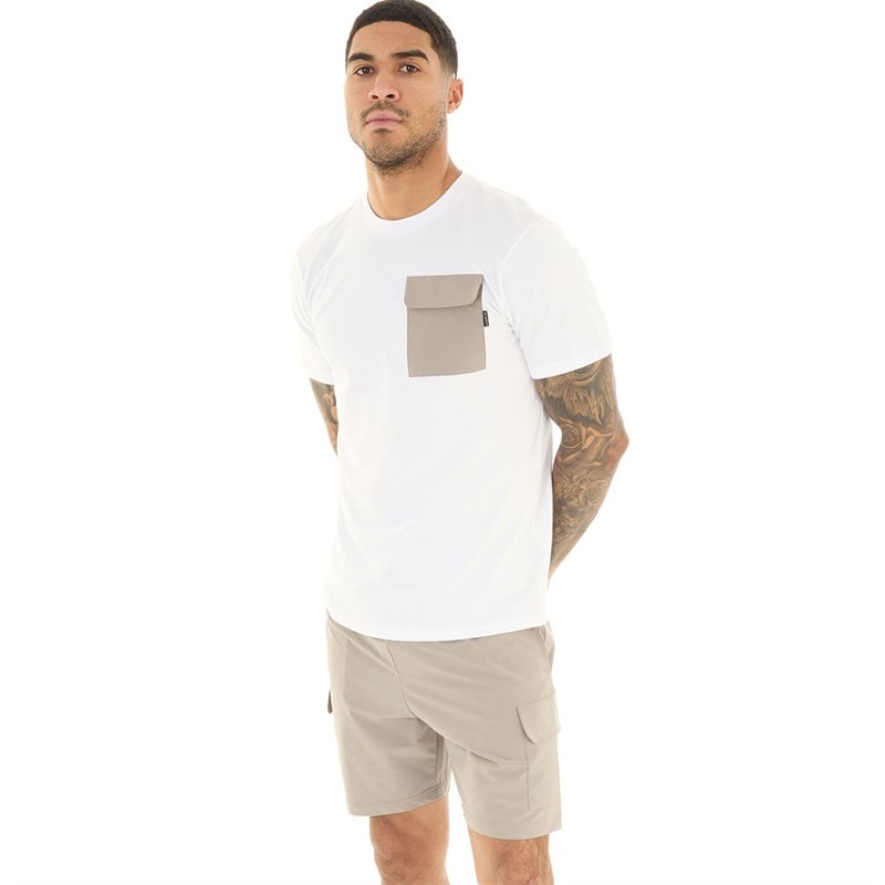 Closure London Mens Contrast Pocket T-Shirt And Shorts Set White/Stone
