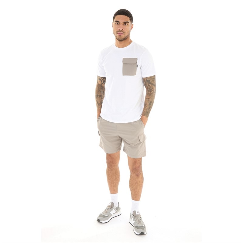 Closure London Mens Contrast Pocket T-Shirt And Shorts Set White/Stone - Image 4