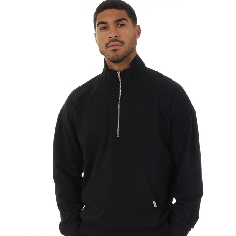 Closure London Mens Relaxed Fit 1/4 Zip Fleece Black - Image 1