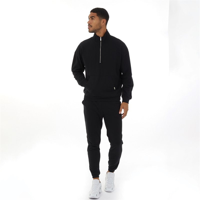 Closure London Mens Relaxed Fit 1/4 Zip Fleece Black - Image 3
