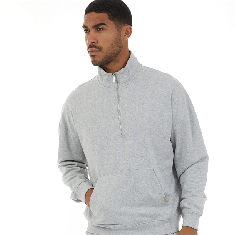 Closure London Mens Relaxed Fit 1/4 Zip Fleece Light Grey Marl