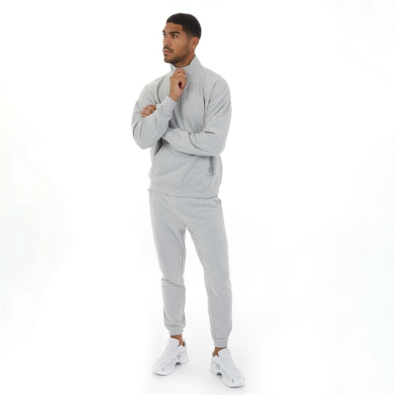 Closure London Mens Relaxed Fit 1/4 Zip Fleece Light Grey Marl - Image 3
