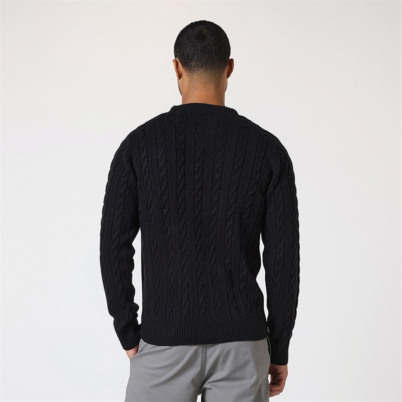 Closure London Mens Cable Knit Crew Neck Jumper Black - Image 2