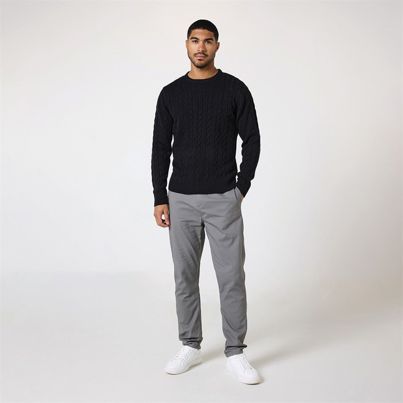 Closure London Mens Cable Knit Crew Neck Jumper Black - Image 4