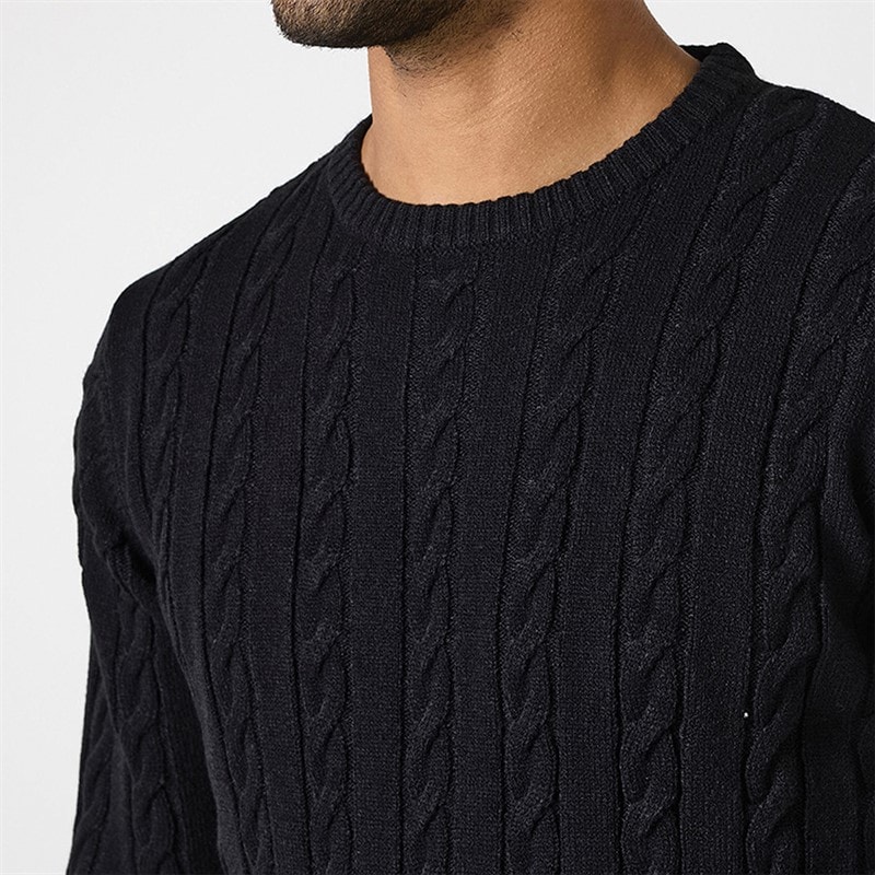 Closure London Mens Cable Knit Crew Neck Jumper Black - Image 5