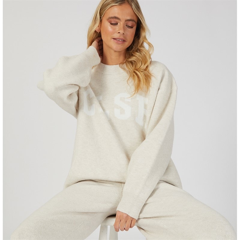 Closure London Womens Knitwear Crew Neck Jumper And Pants Set Oatmeal Marl - Image 3