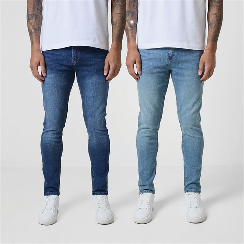 Closure London Mens Two Pack Slim Fit Jeans Mid Blue 198/Light Blue