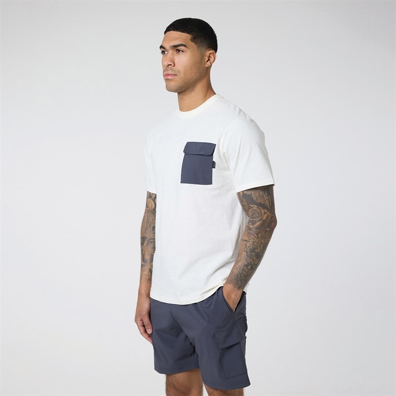 Closure London Mens Contrast Pocket T-Shirt And Shorts Set Off White/Charcoal