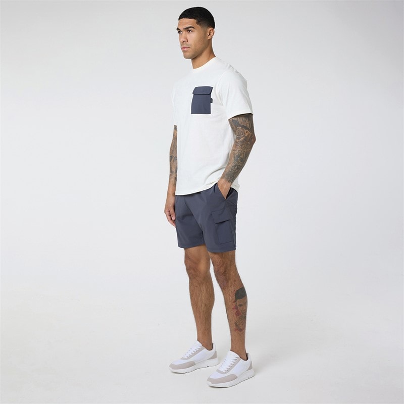 Closure London Mens Contrast Pocket T-Shirt And Shorts Set Off White/Charcoal - Image 4