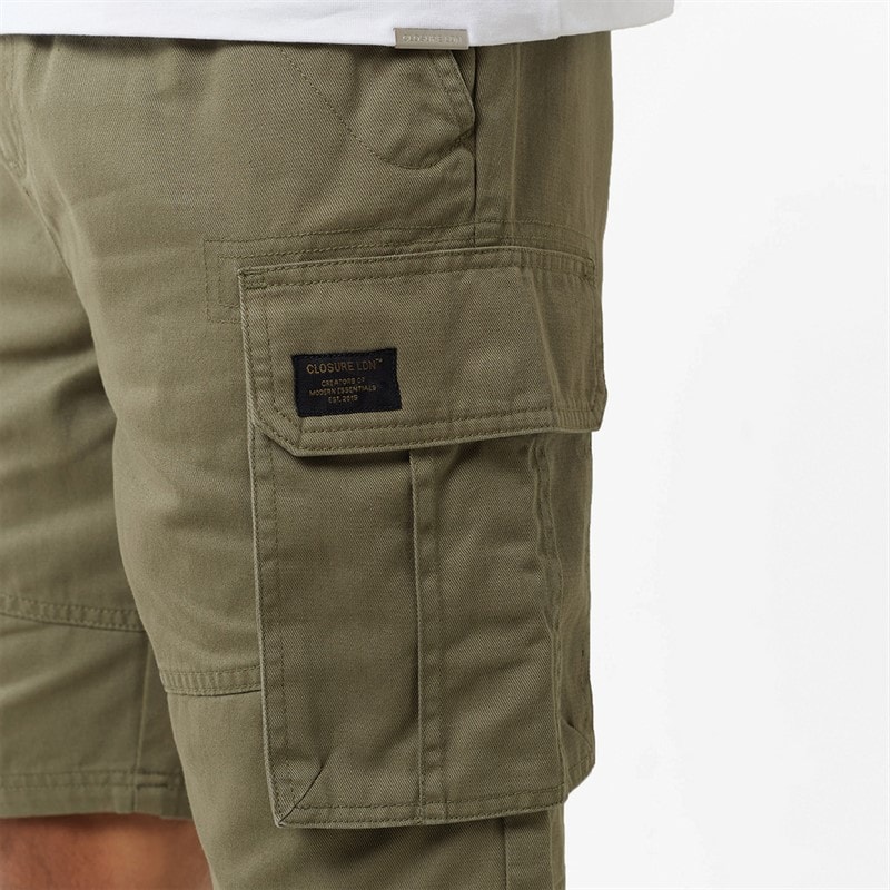 Closure London Mens Long Fit Utility Cargo Shorts Light Khaki - Image 3