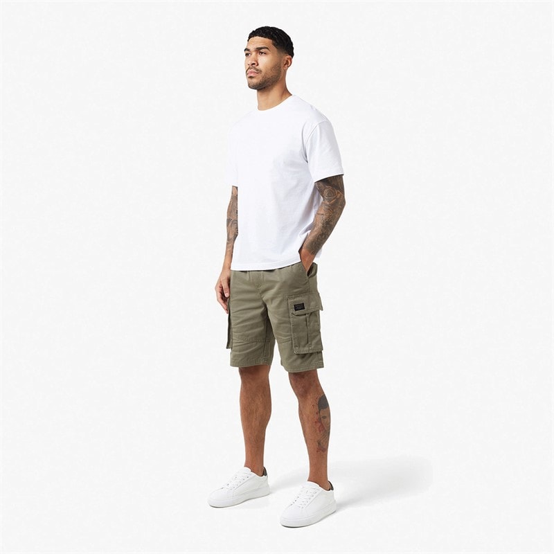 Closure London Mens Long Fit Utility Cargo Shorts Light Khaki - Image 4