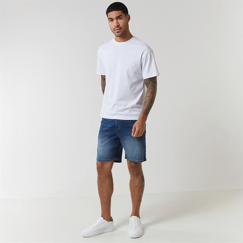 Closure London Mens Relaxed Fit Denim Shorts Mid Blue - Image 1
