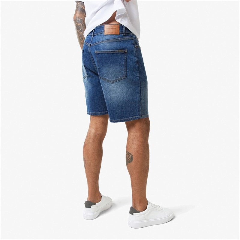 Closure London Mens Relaxed Fit Denim Shorts Mid Blue - Image 3