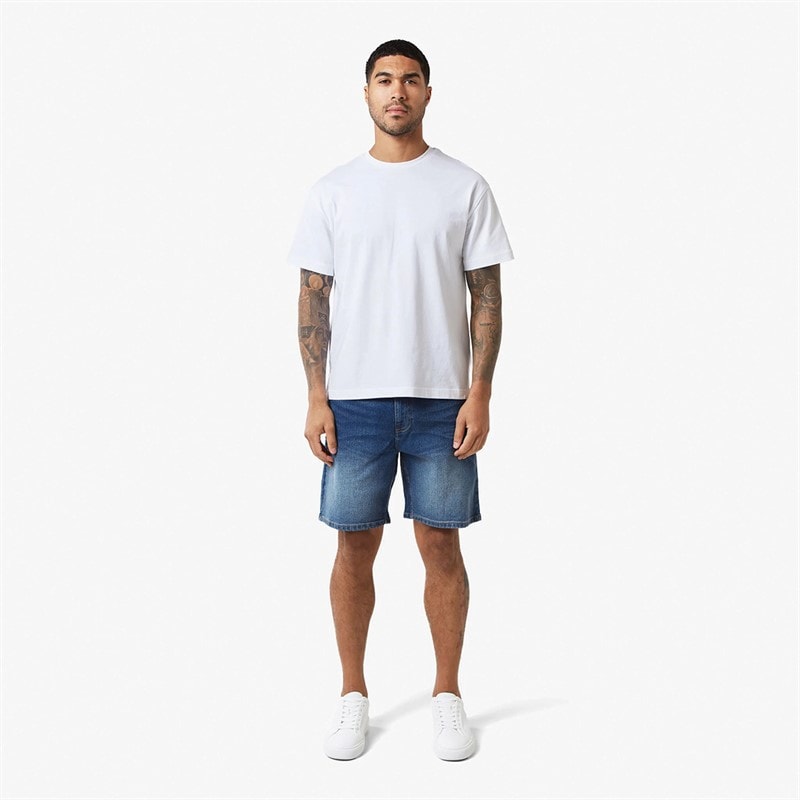 Closure London Mens Relaxed Fit Denim Shorts Mid Blue - Image 4