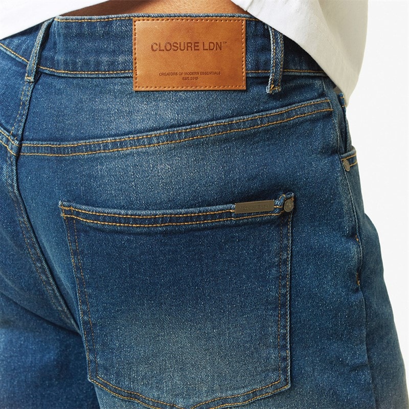 Closure London Mens Relaxed Fit Denim Shorts Mid Blue - Image 5