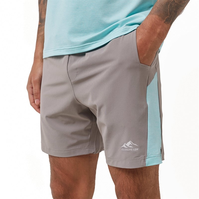 Closure London Mens Space Dye Short Sleeve T-Shirt And Shorts Training Set Aqua/Mid Grey - Image 4