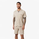 Closure London Mens Crinkle Short Sleeve Shirt And Shorts Set Stone