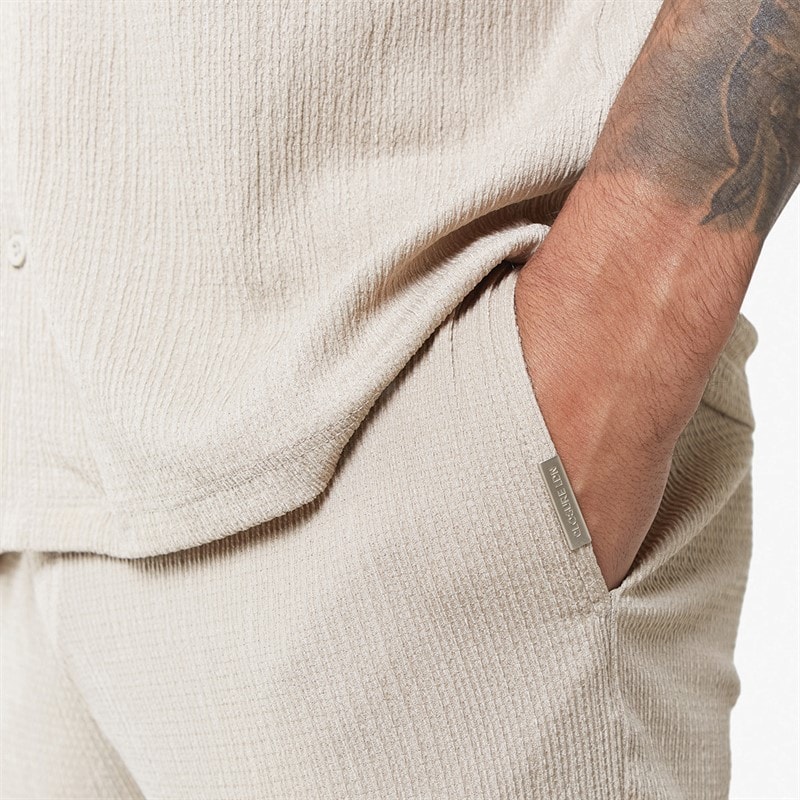 Closure London Mens Crinkle Short Sleeve Shirt And Shorts Set Stone - Image 5