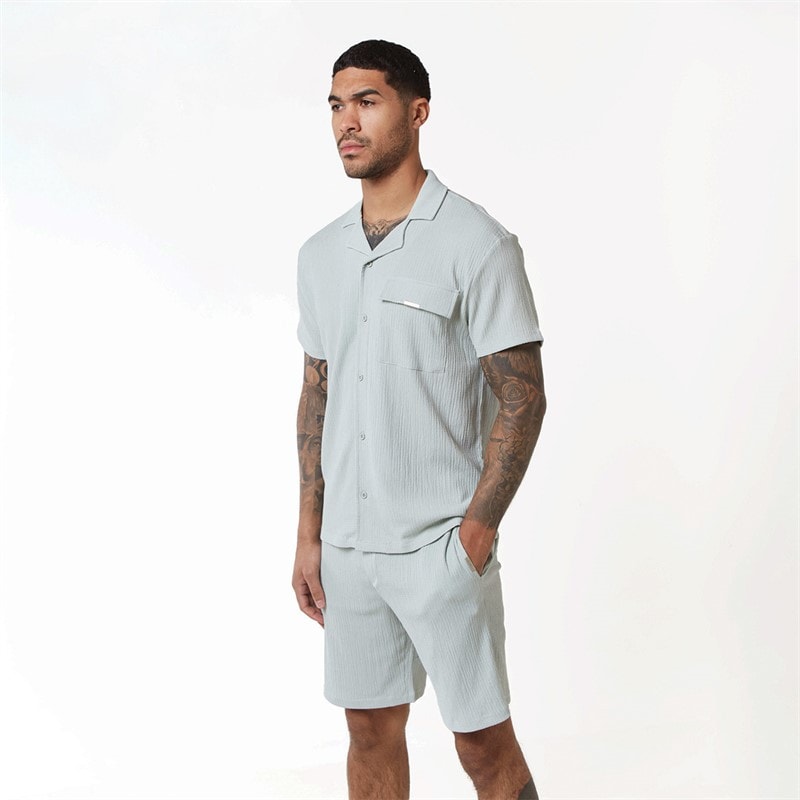 Closure London Mens Crinkle Short Sleeve Shirt And Shorts Set Dusky Mint