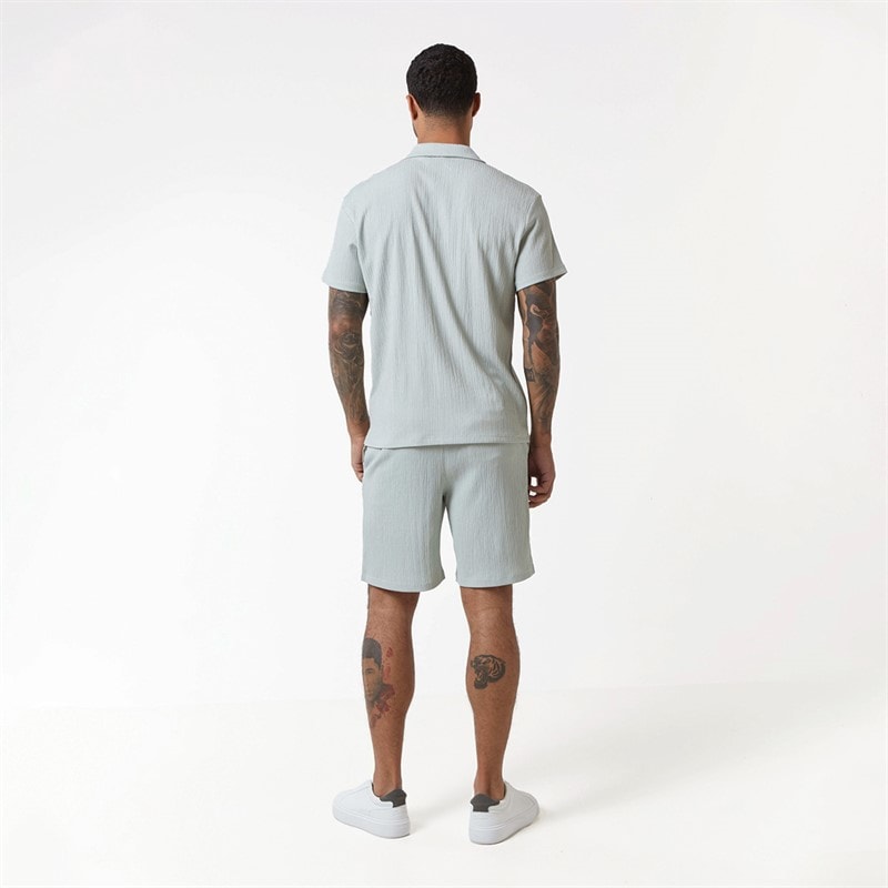Closure London Mens Crinkle Short Sleeve Shirt And Shorts Set Dusky Mint - Image 2