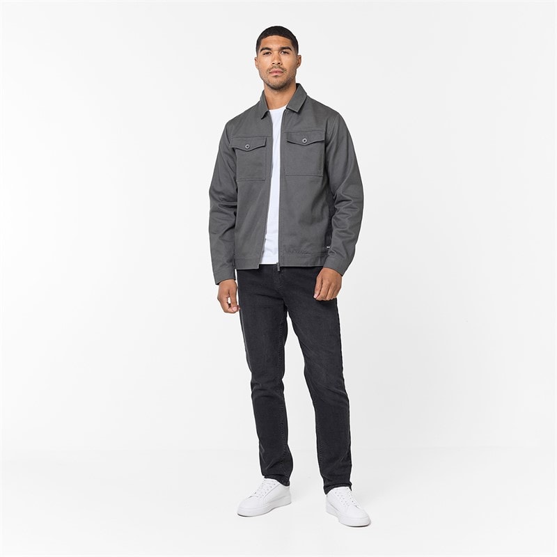 Closure London Mens Twill Zip Up Jacket Charcoal - Image 2