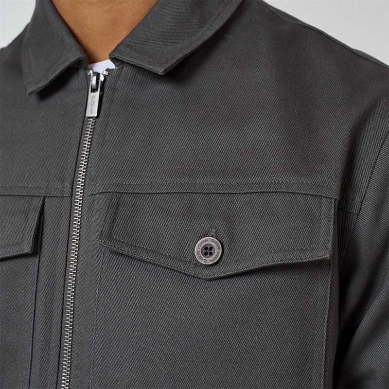 Closure London Mens Twill Zip Up Jacket Charcoal - Image 4