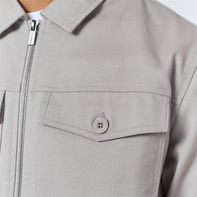 Closure London Mens Twill Zip Up Jacket Stone - Image 4