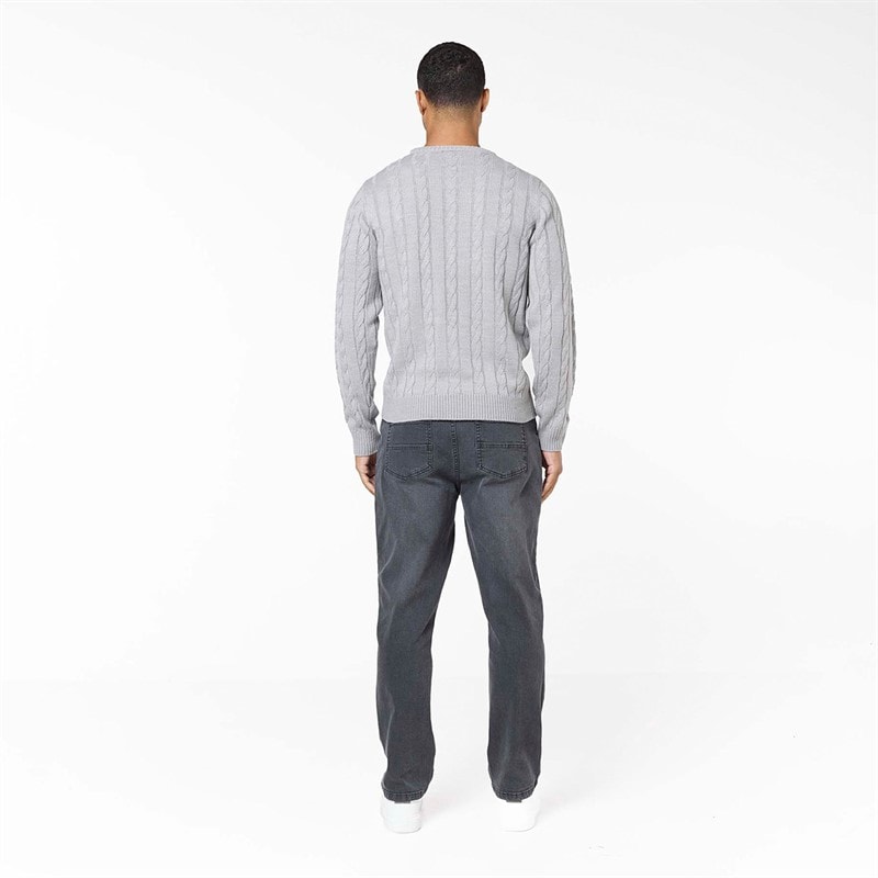 Closure London Mens Cable Knit Crew Neck Jumper Mid Grey - Image 2