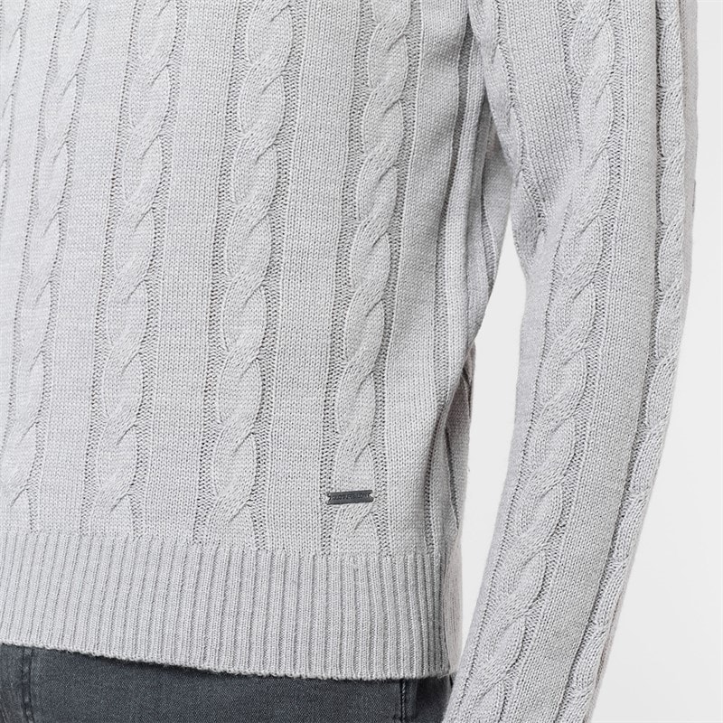 Closure London Mens Cable Knit Crew Neck Jumper Mid Grey - Image 3