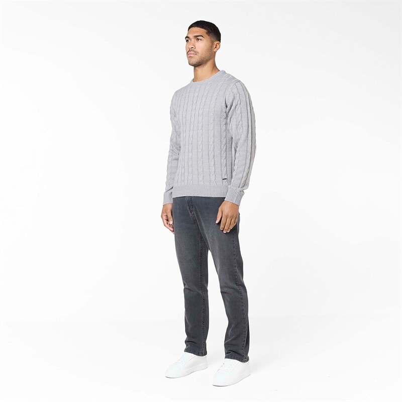 Closure London Mens Cable Knit Crew Neck Jumper Mid Grey - Image 4