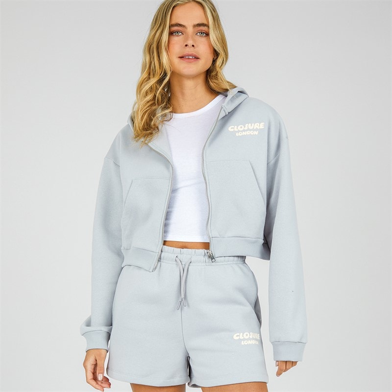 Closure London Womens Bubble Print Hoodie And Shorts Set Ice Grey - Image 1