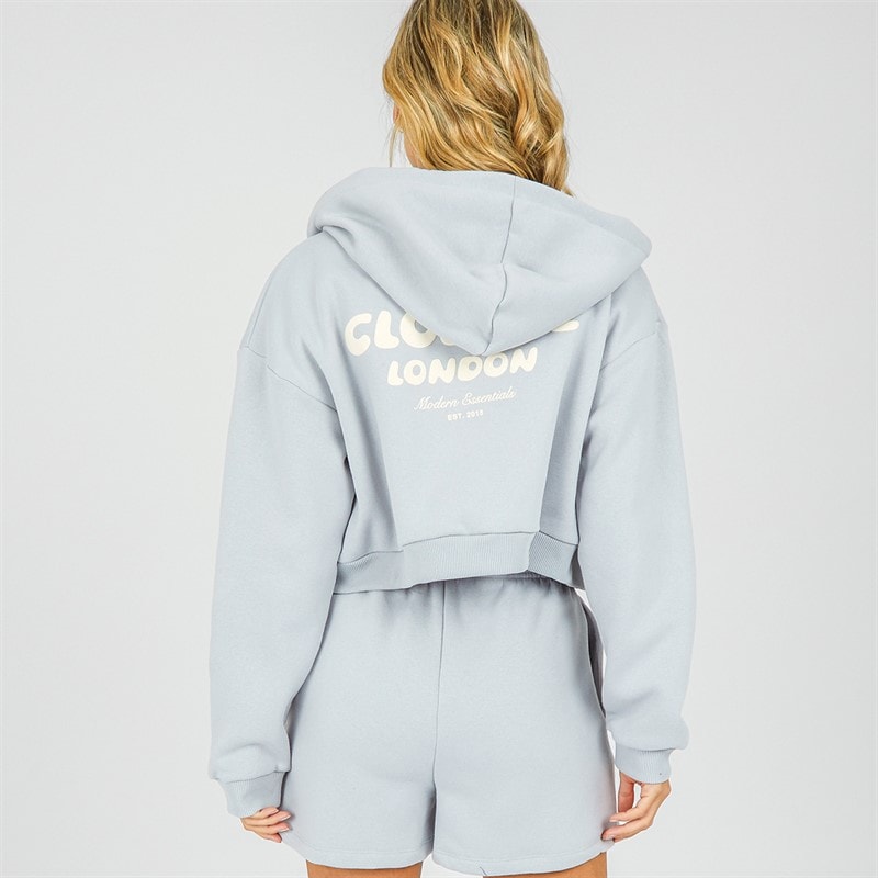 Closure London Womens Bubble Print Hoodie And Shorts Set Ice Grey - Image 2