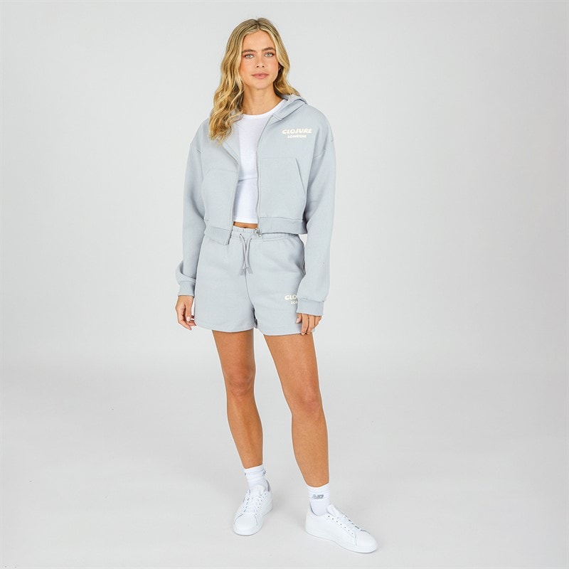 Closure London Womens Bubble Print Hoodie And Shorts Set Ice Grey - Image 4