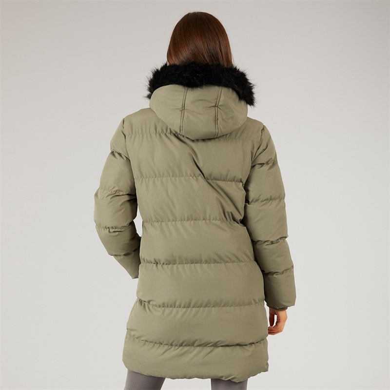 Closure London Womens Longline Faux Fur Parka With Hood Olive - Image 2