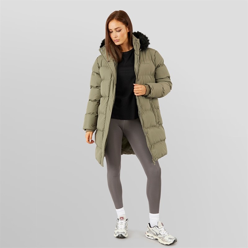 Closure London Womens Longline Faux Fur Parka With Hood Olive - Image 4
