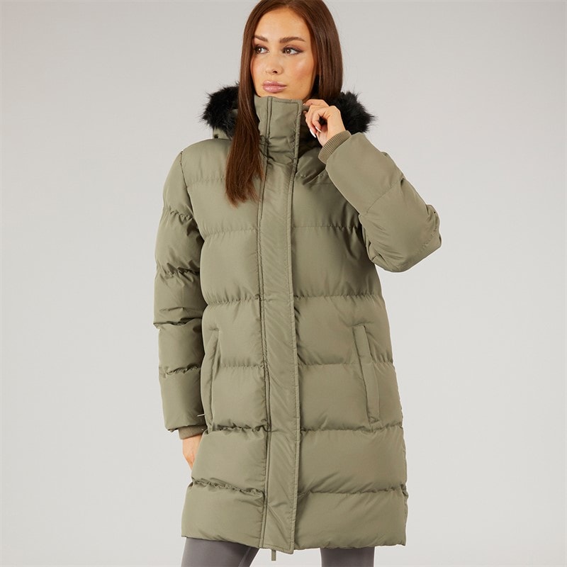 Closure London Womens Longline Faux Fur Parka With Hood Olive - Image 5