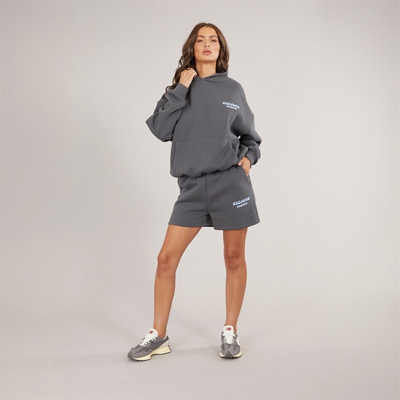 Closure London Womens Bubble Hoodie And Shorts Set Charcoal/Powder Blue - Image 3