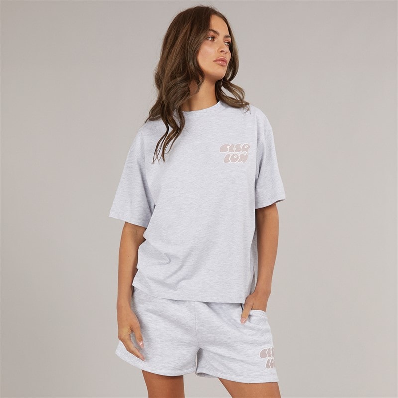 Closure London Womens Bubble T-Shirt And Shorts Set Light Grey Marl/Mauve - Image 1
