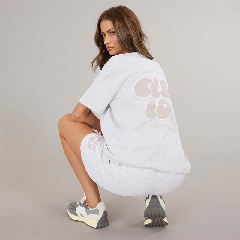 Closure London Womens Bubble T-Shirt And Shorts Set Light Grey Marl/Mauve - Image 2