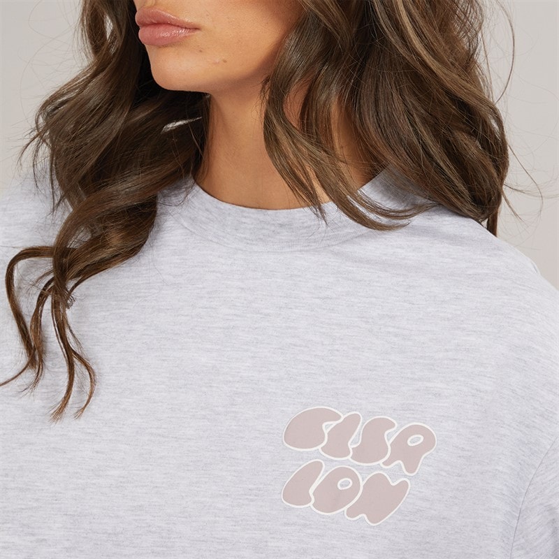 Closure London Womens Bubble T-Shirt And Shorts Set Light Grey Marl/Mauve - Image 3