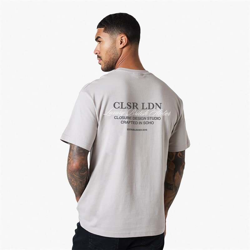 Closure London Mens Crafted Luxury Relaxed T-Shirt Stone - Image 2