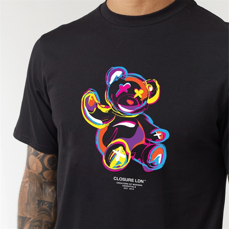 Closure London Mens Pop Art Teddy T-Shirt Black - Image 3