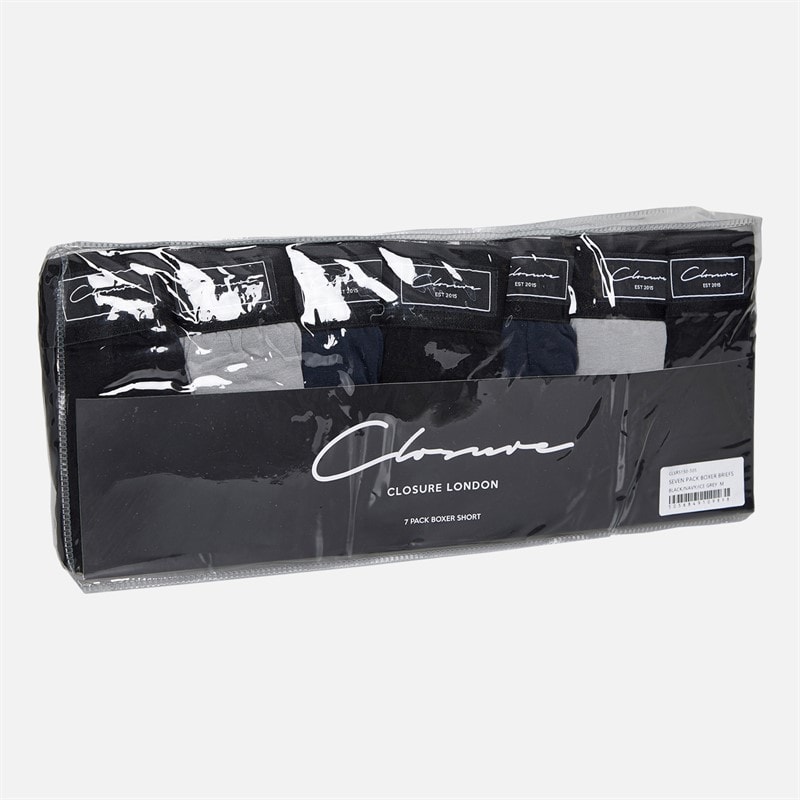 Closure London Mens Seven Pack Boxer Shorts Black/Grey/Navy/Black/Navy/Grey/Black Black/Grey//Navy/Black/Navy/Grey/Black - Image 2