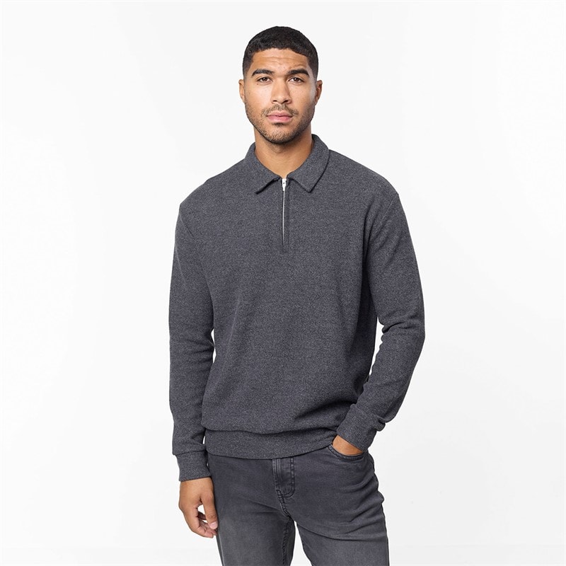 Closure London Mens Soft Knit 1/4 Zip Sweatshirt Charcoal - Image 1